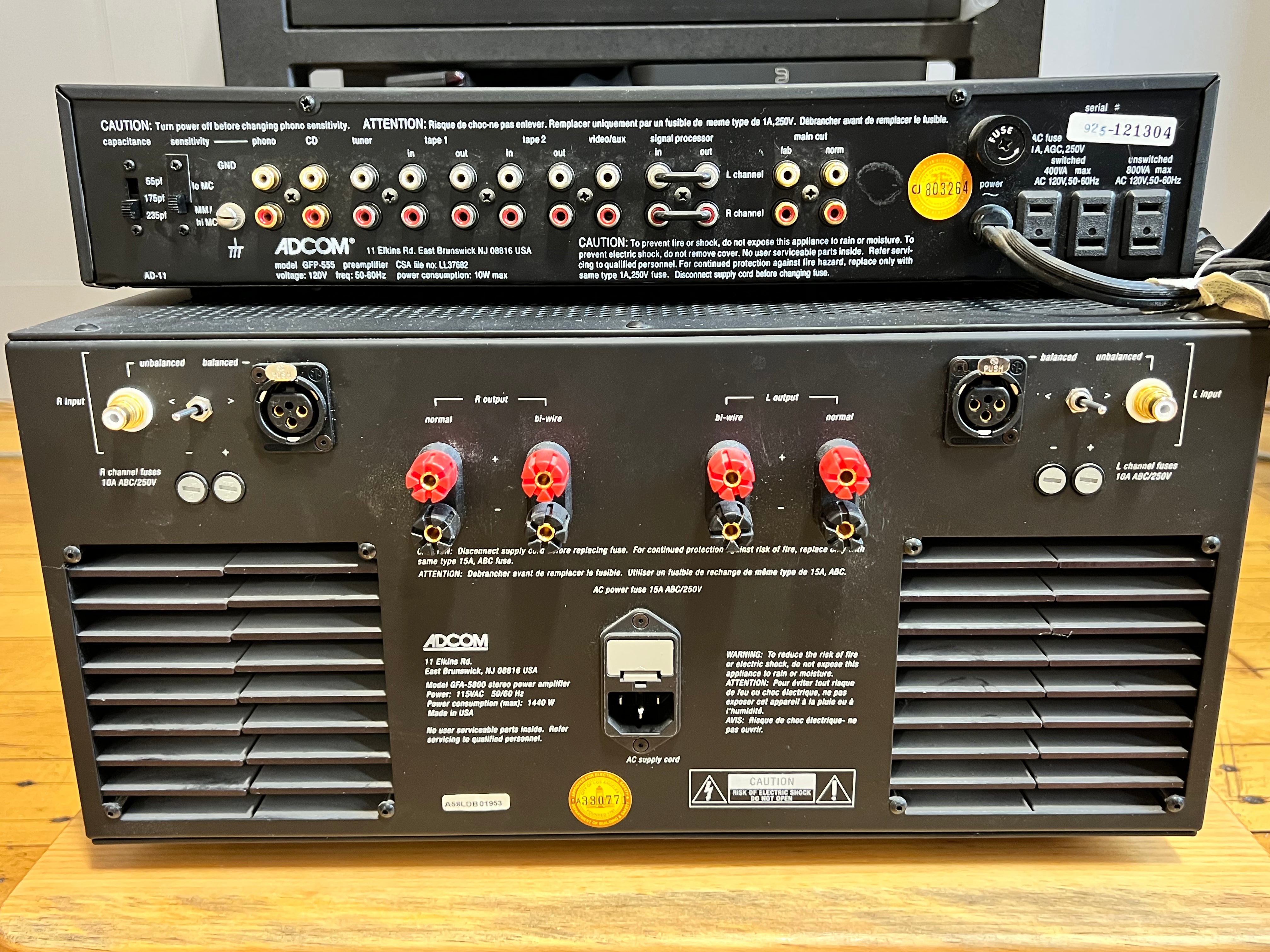 Adcom GFP-555 Preamp & GFA-5800 Power Amp, Power House Pair! -SOLD